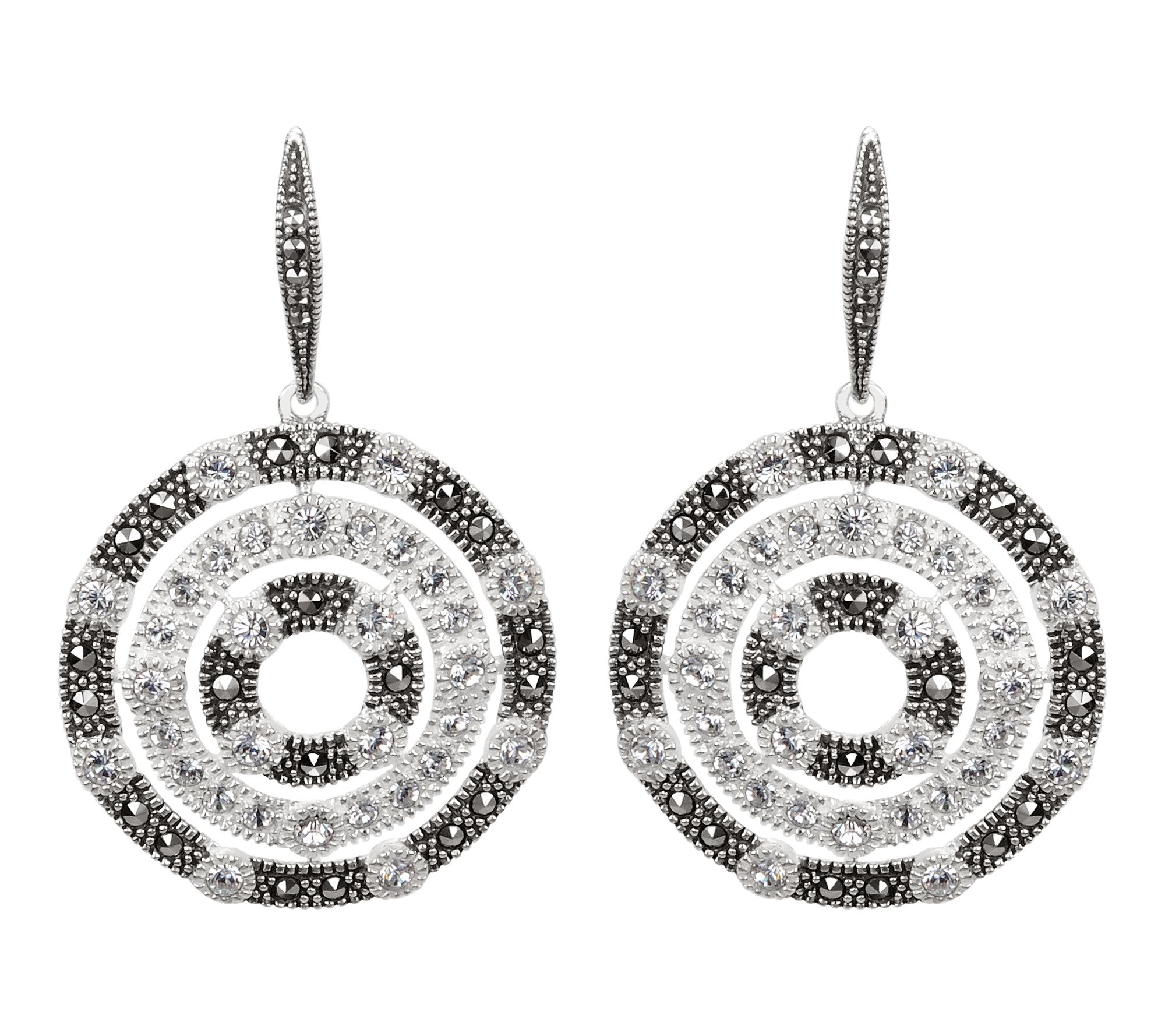 Suspicion Marcasite & Crystal Circle Earrings,Sterling