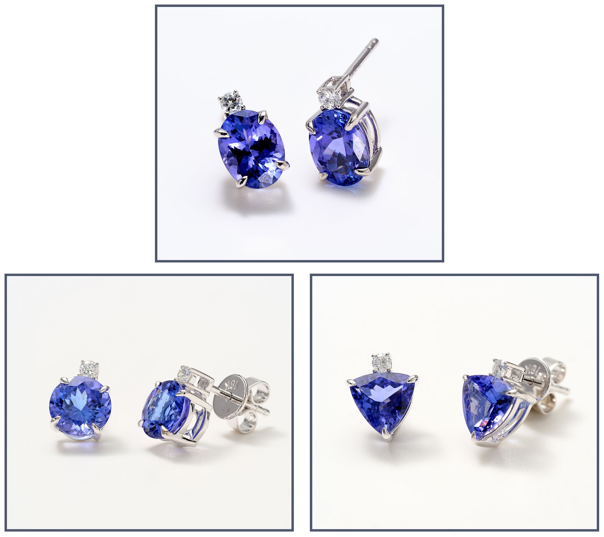 Pure Tanzanite by Jeff Moseley Studs w/ Diamond Accent 18K Gold