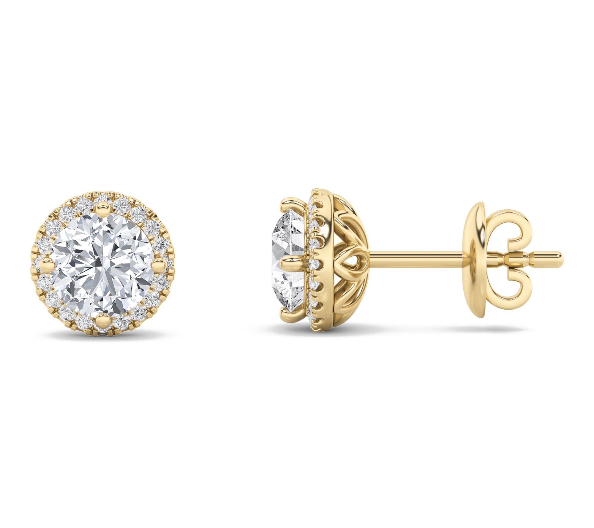 Fire Light 1.00 cttw Lab Grown Diamond Halo Stud Earrings, 14K