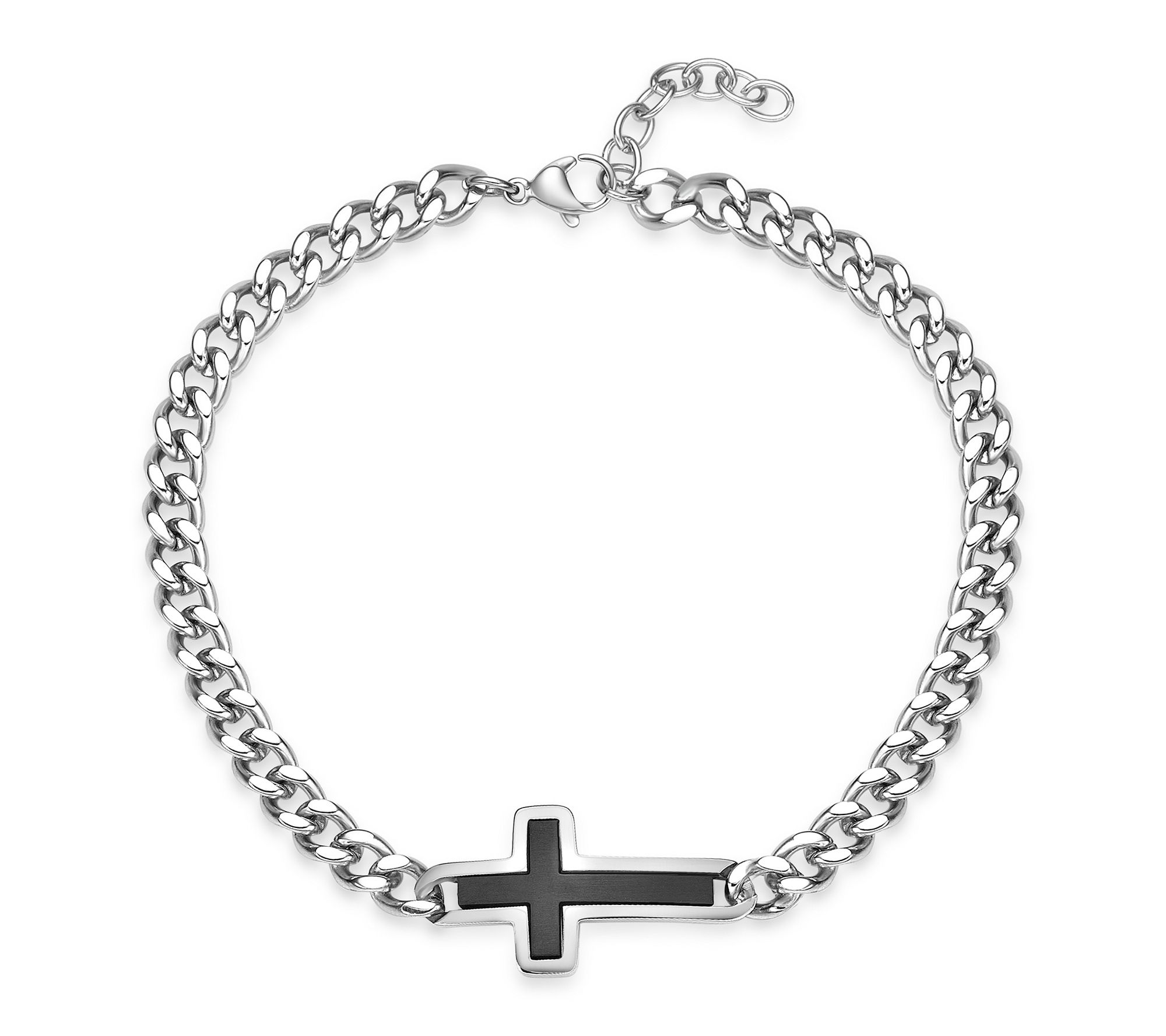 LYNX Men's Black Cross Curb Link Bracelet