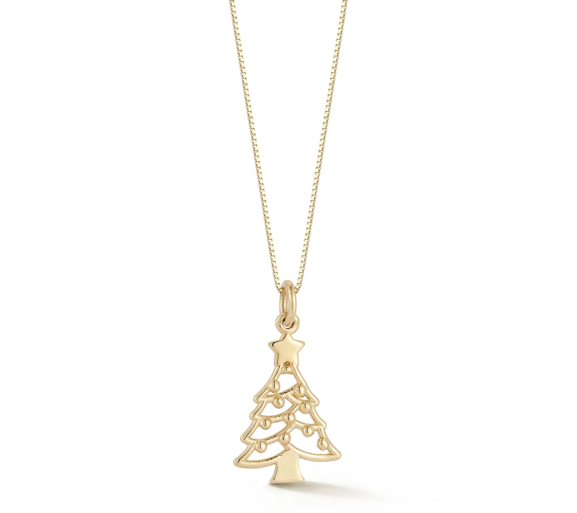 Italian Gold Christmas Tree Pendant w/ Chain, 14K
