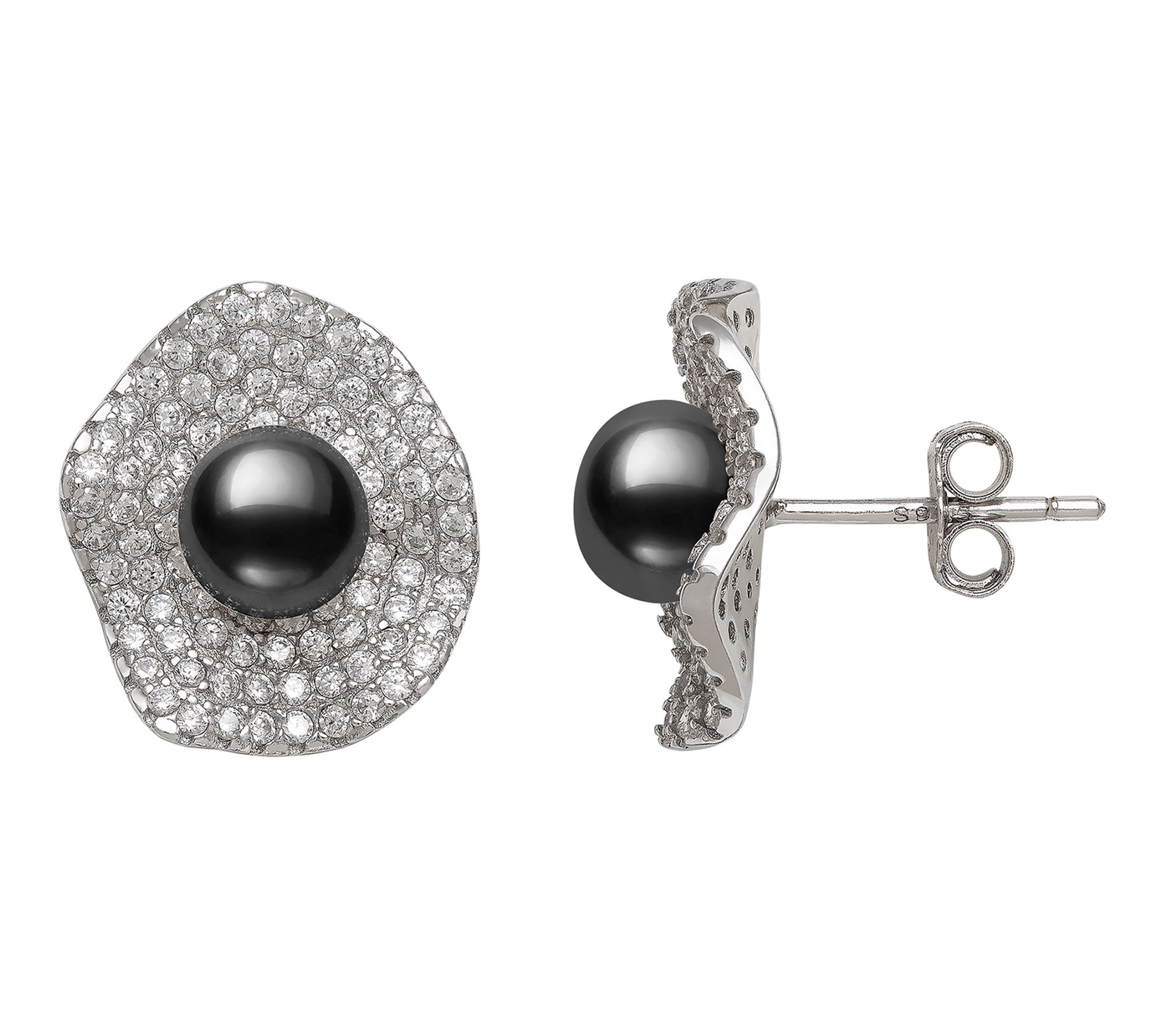 Amour De Pearl Cultured Pearl Pave Earrings, Sterling Silver