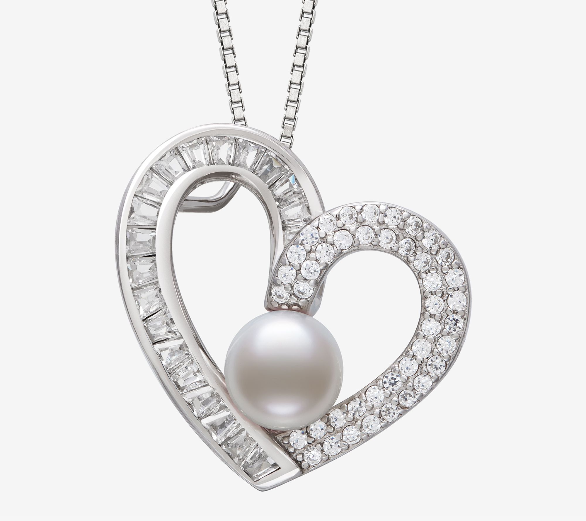 Amour De Pearl Cultured Pearl Heart Pendant w/Chain, Sterling