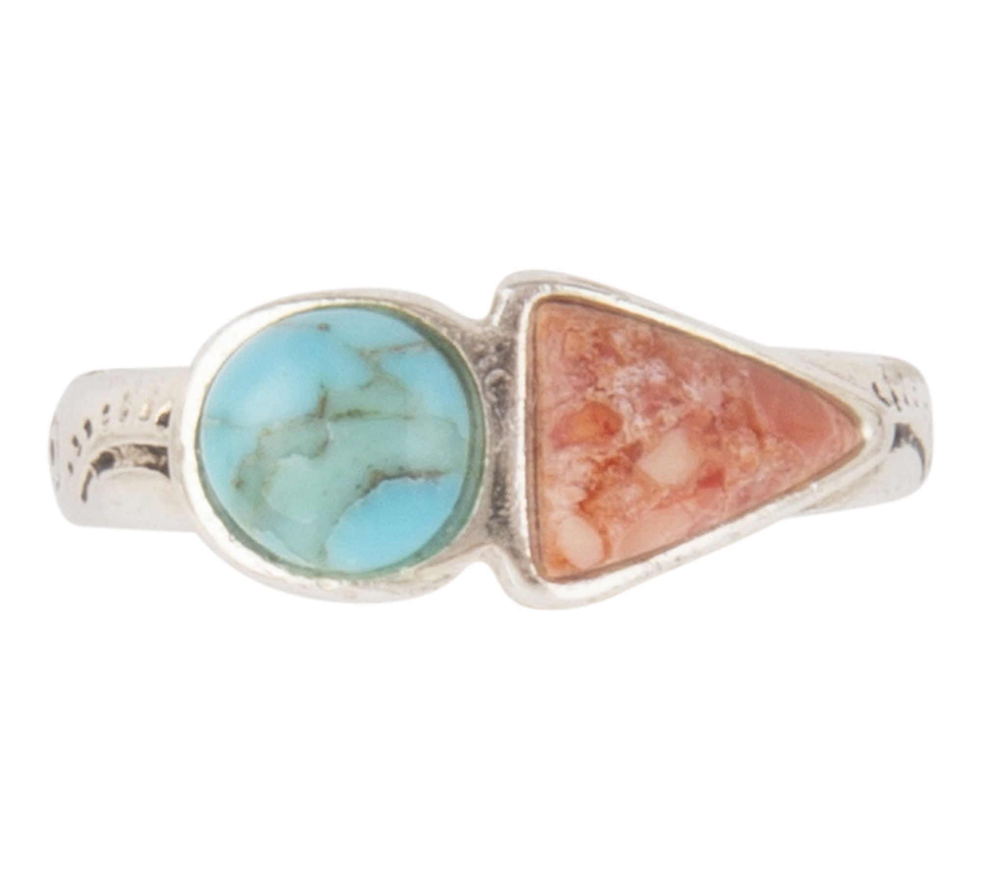 Barse Artisan Crafted Turquoise & Orange CoralDuo Ring