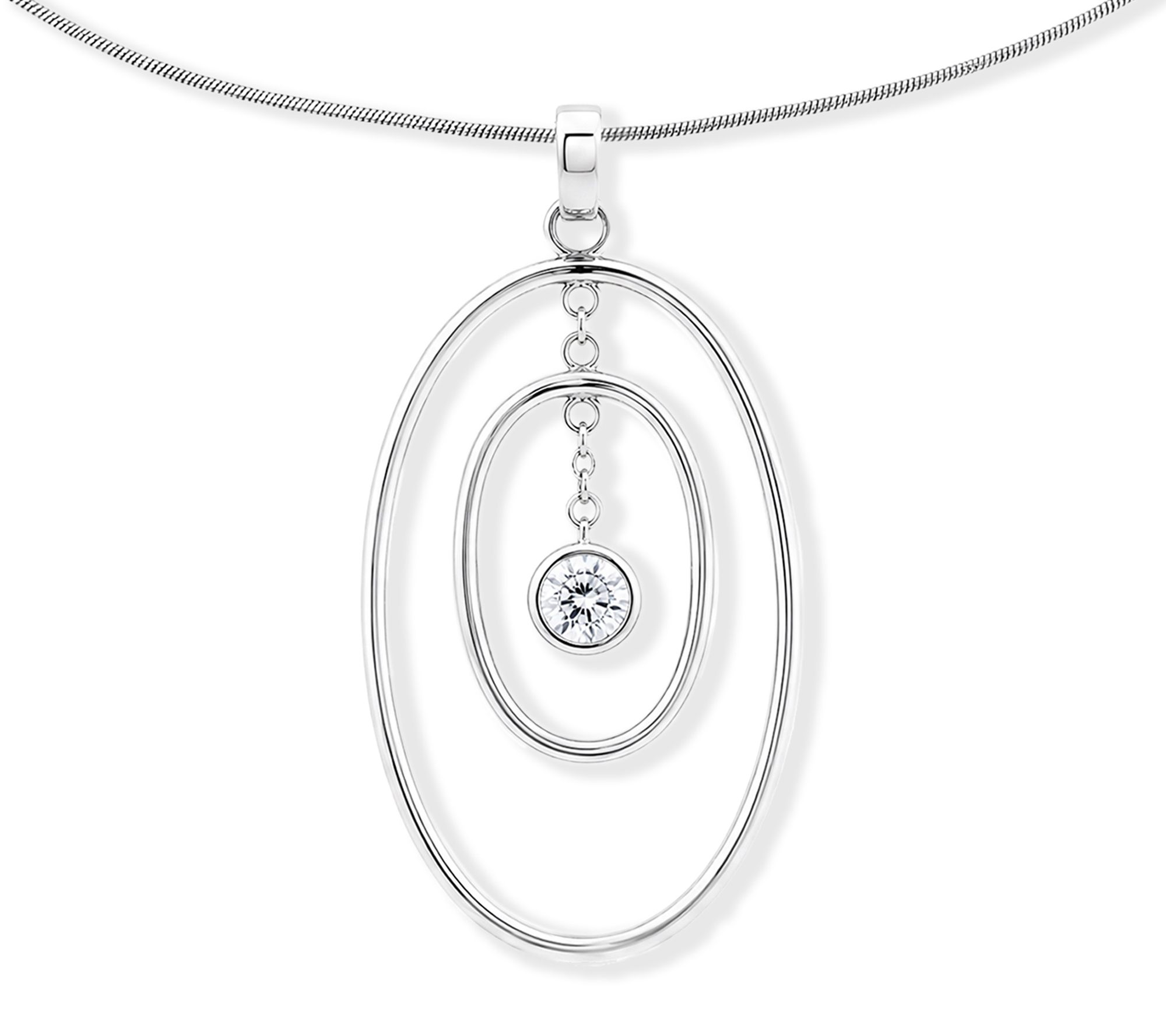 Steel By Design Stainless Steel Oval Drop Crystal Pendant