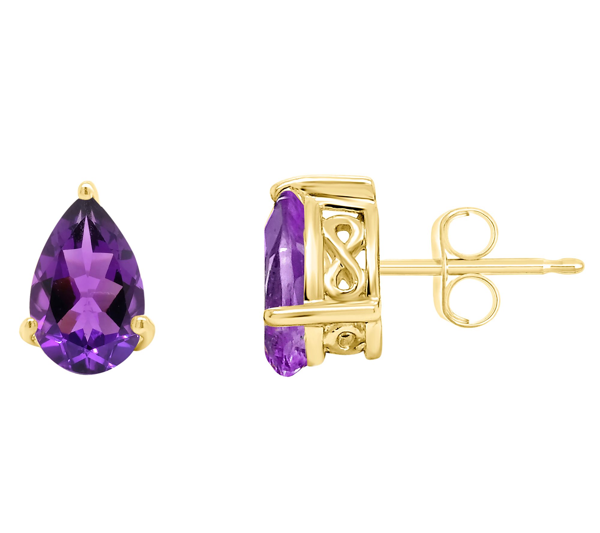 14K Gold 8x5mm Pear Shaped Amethyst Stud Earrings