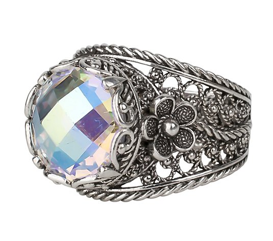 Artisan Crafted Sterling 5.00 ct Opal Quartz Filigree Ring