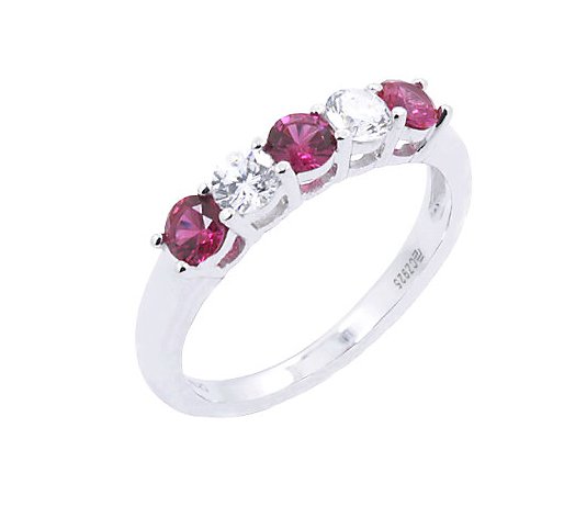 Diamonique & Lab-Created Ruby 5 Stone Ring, Platinum Clad