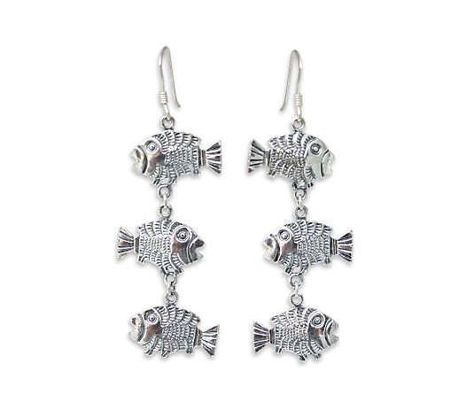 Novica Artisan-Crafted Sterling "Thai Fish" Earrings
