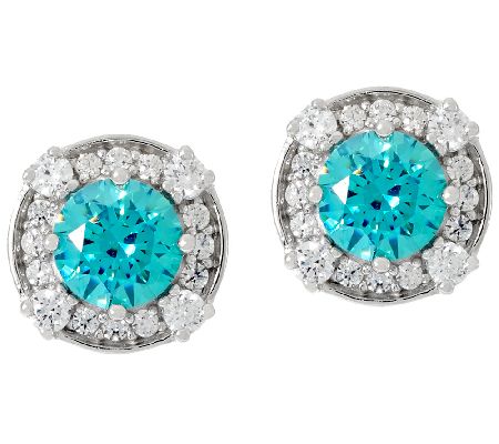 Diamonique & Simulated Apatite Halo Stud Earrings, Sterling - Page 1 ...