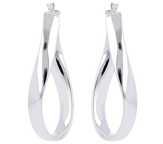 UltraFine Silver Polished Twisted Oval Hoop Earrings