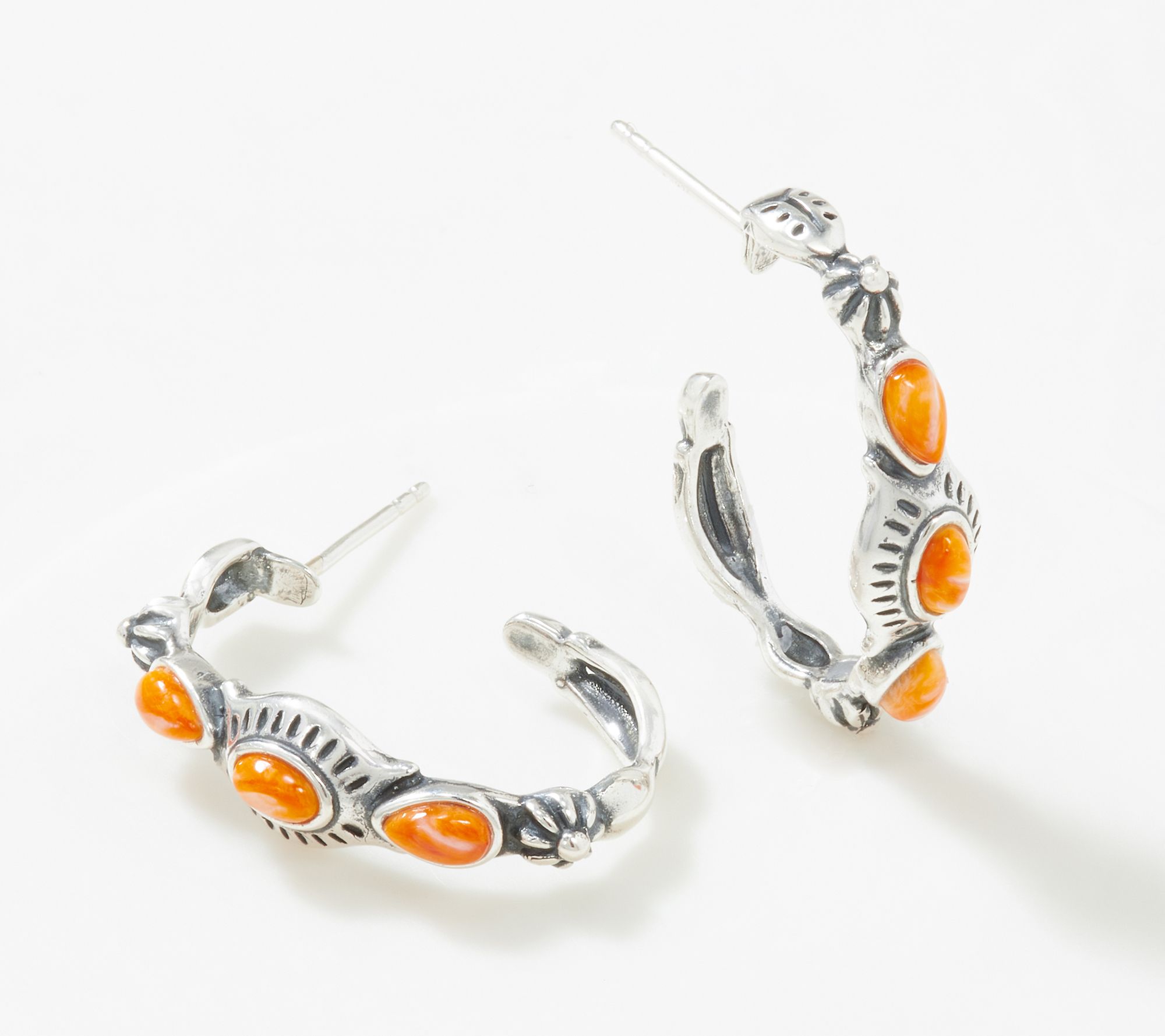 American West Sterling Silver Dakota Gemstone Hoop Earrings