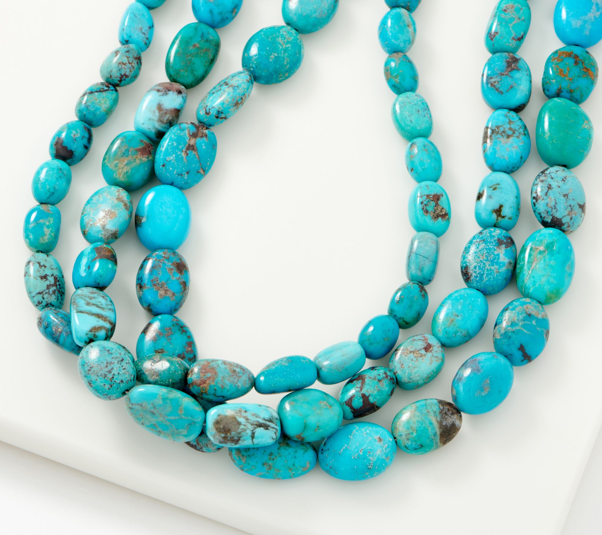 American West Triple Strand Turquoise Sterling Silver Necklace - QVC.com