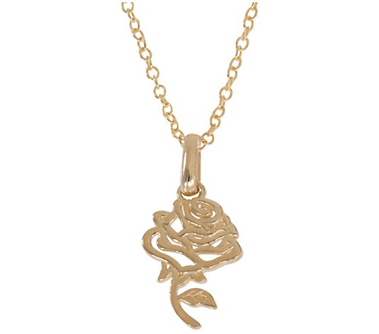Disney Belle Rose Pendant with Chain, 14K Gold