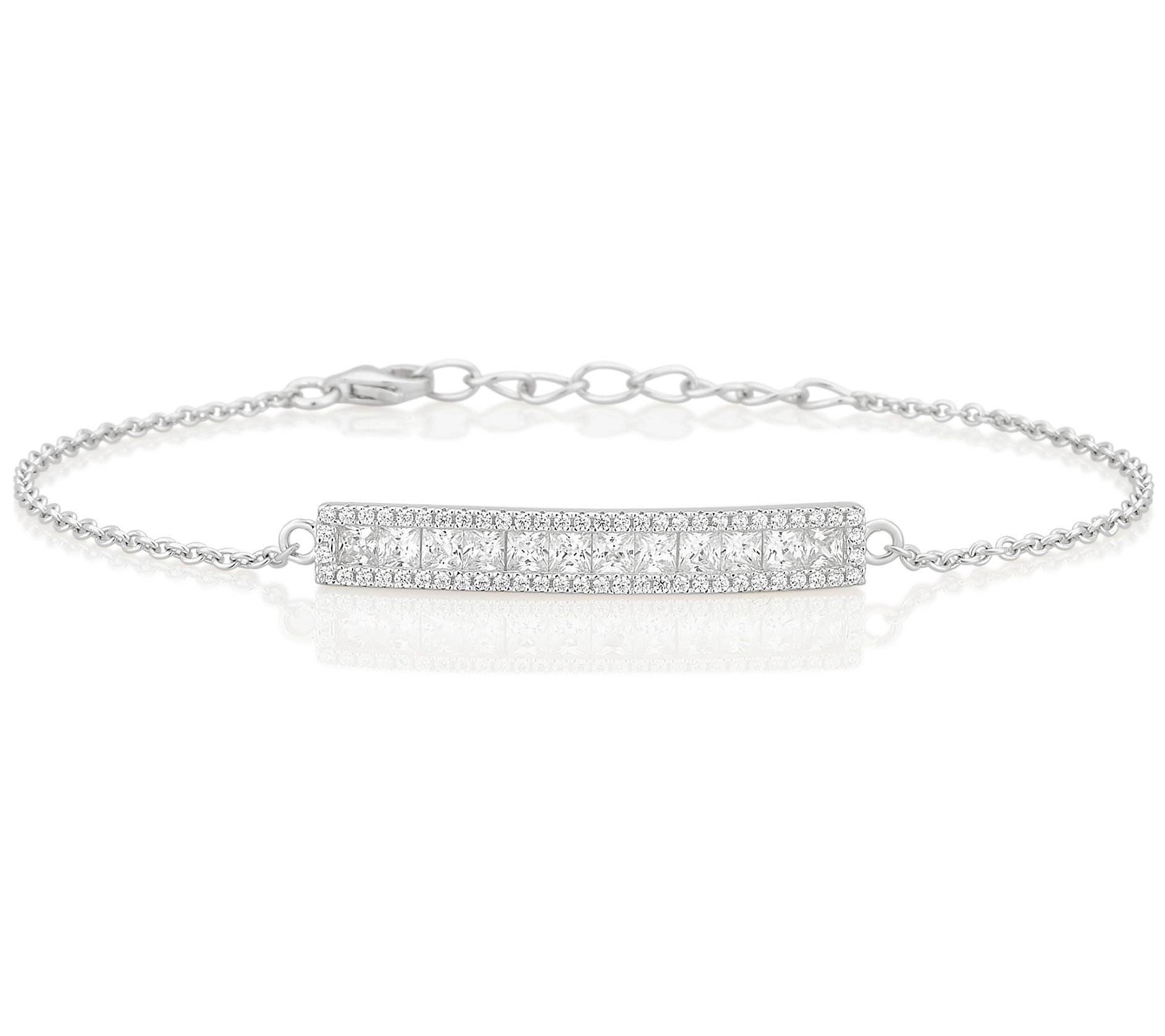 Diamonique 2.50 cttw Bar Chain Bracelet, Sterli ng Silver