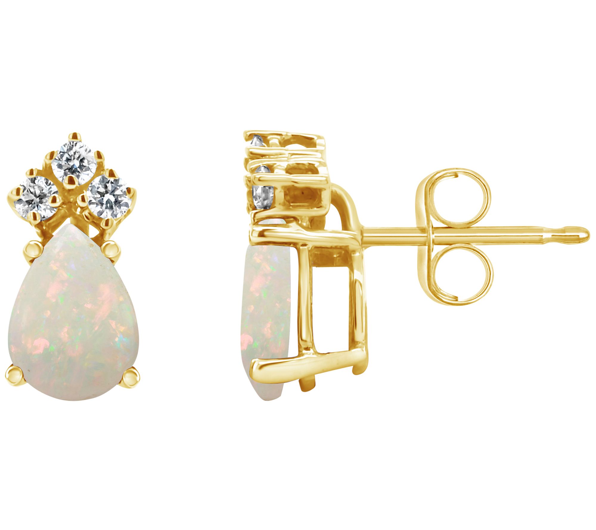 14K Gold 0.70 cttw Opal & 0.10 cttw Diamond Earrings
