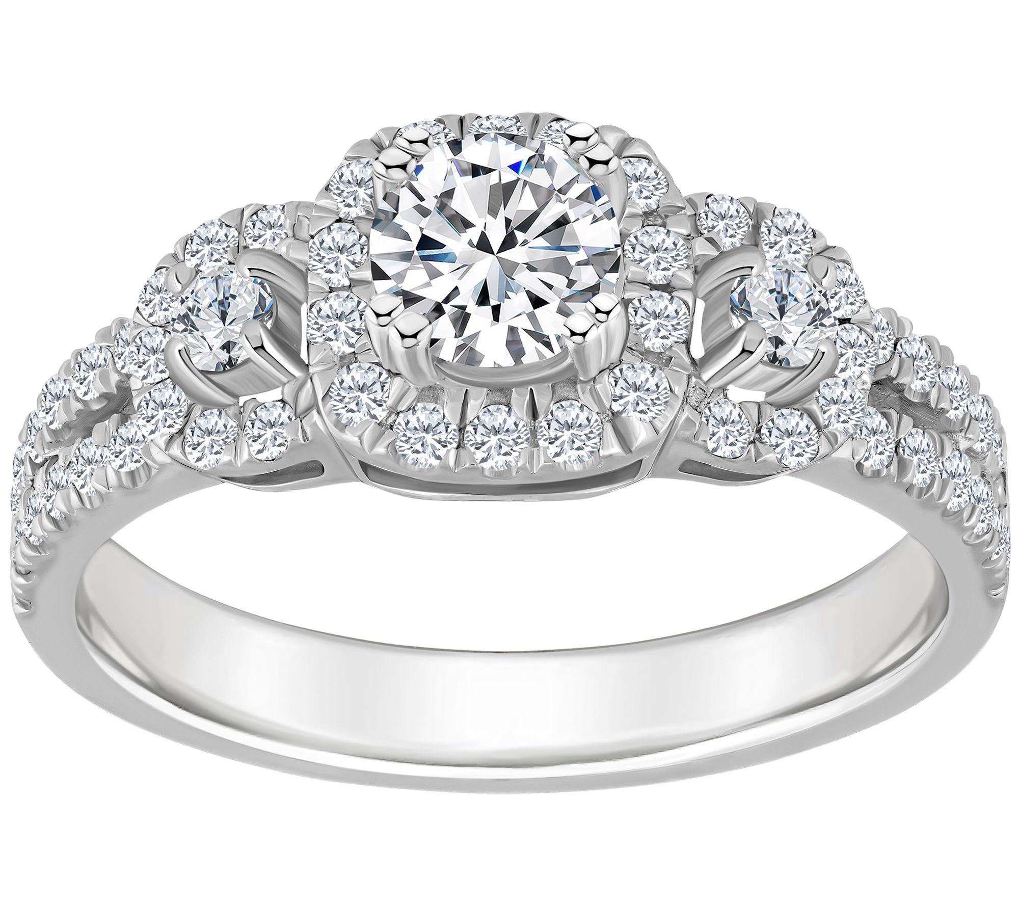 Affinity 1.00 cttw Diamond Halo 3-Stone Ring, 14K Gold