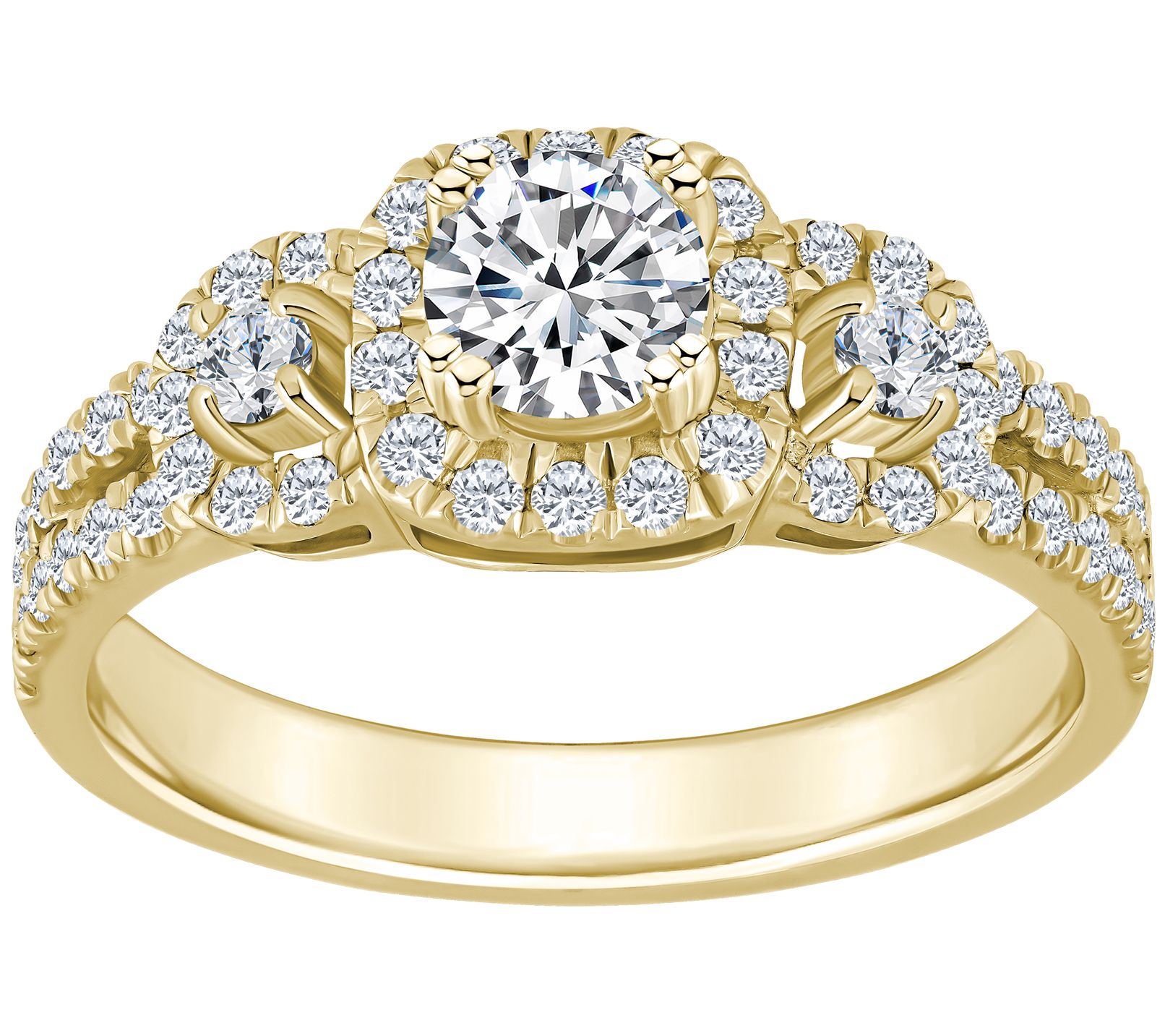 Affinity 1.00 cttw Diamond Halo 3-Stone Ring, 14K Gold