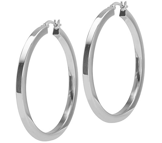 Sterling 1-1/2" Large Round Square Tube Hoop Earrings