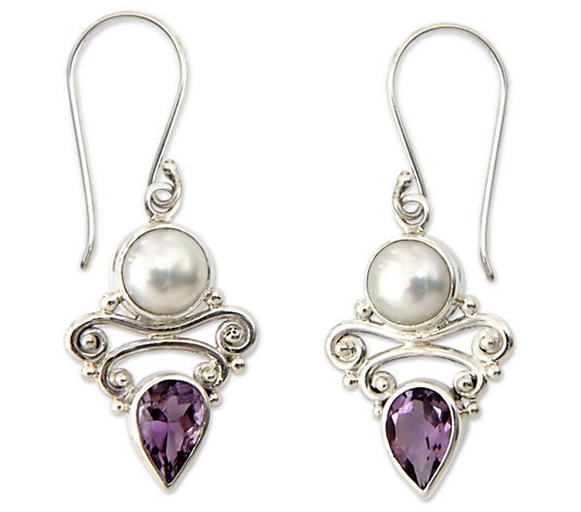 Novica Artisan Crafted Cultured Pearl & Amethyst Earrings