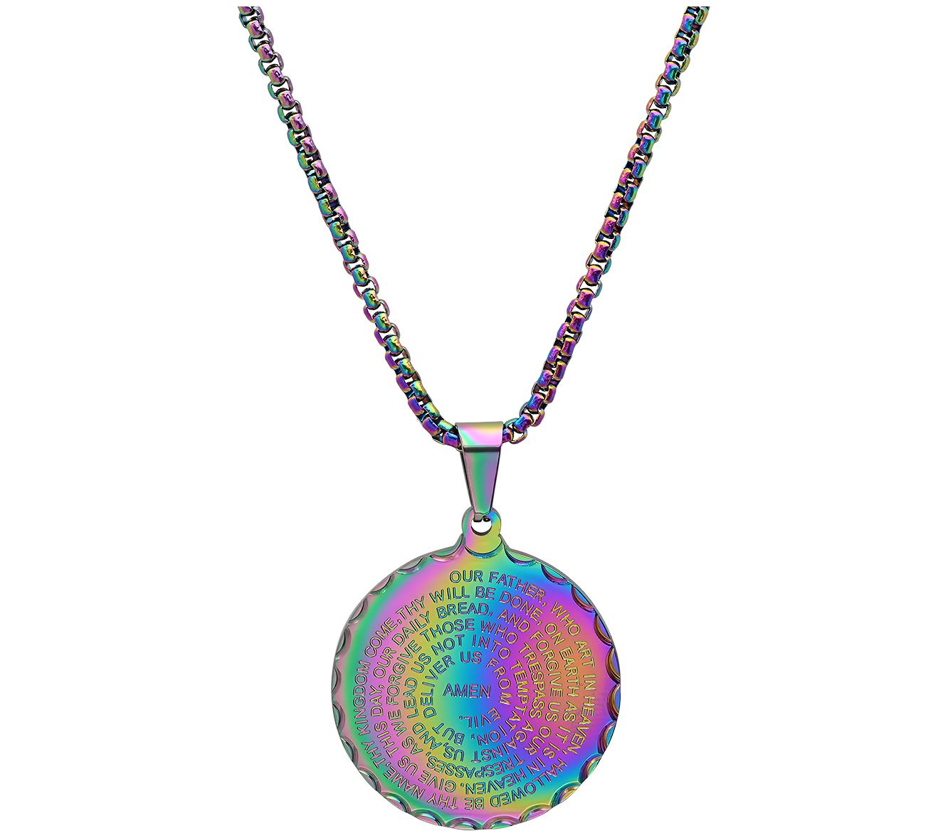 Steel by Design Men's Rainbow Our Father Pendant w/ Chain