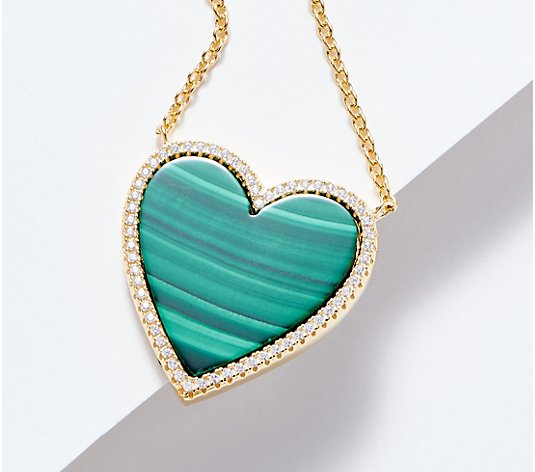 Diamonique x Jennifer Miller Gemstone Heart Necklace, Sterling Silver
