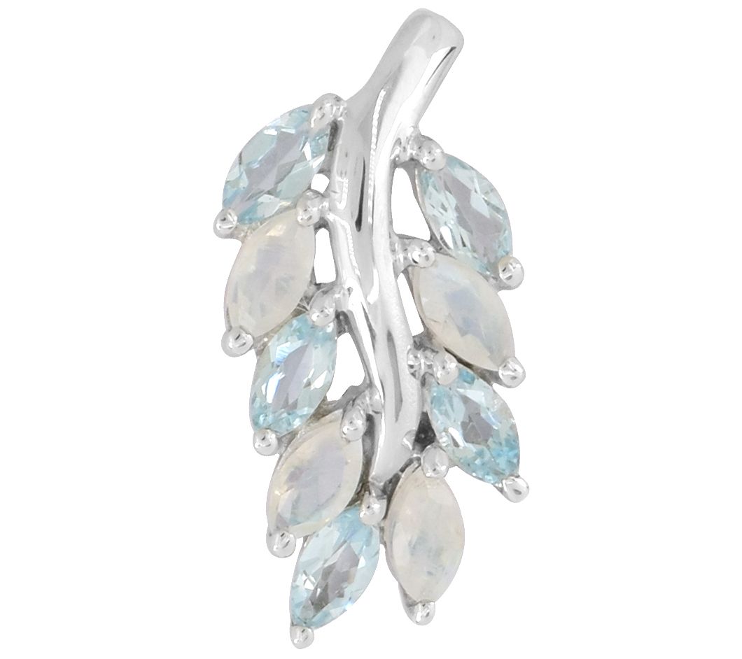 Sterling Silver Moonstone & White Topaz Leaf Pendant