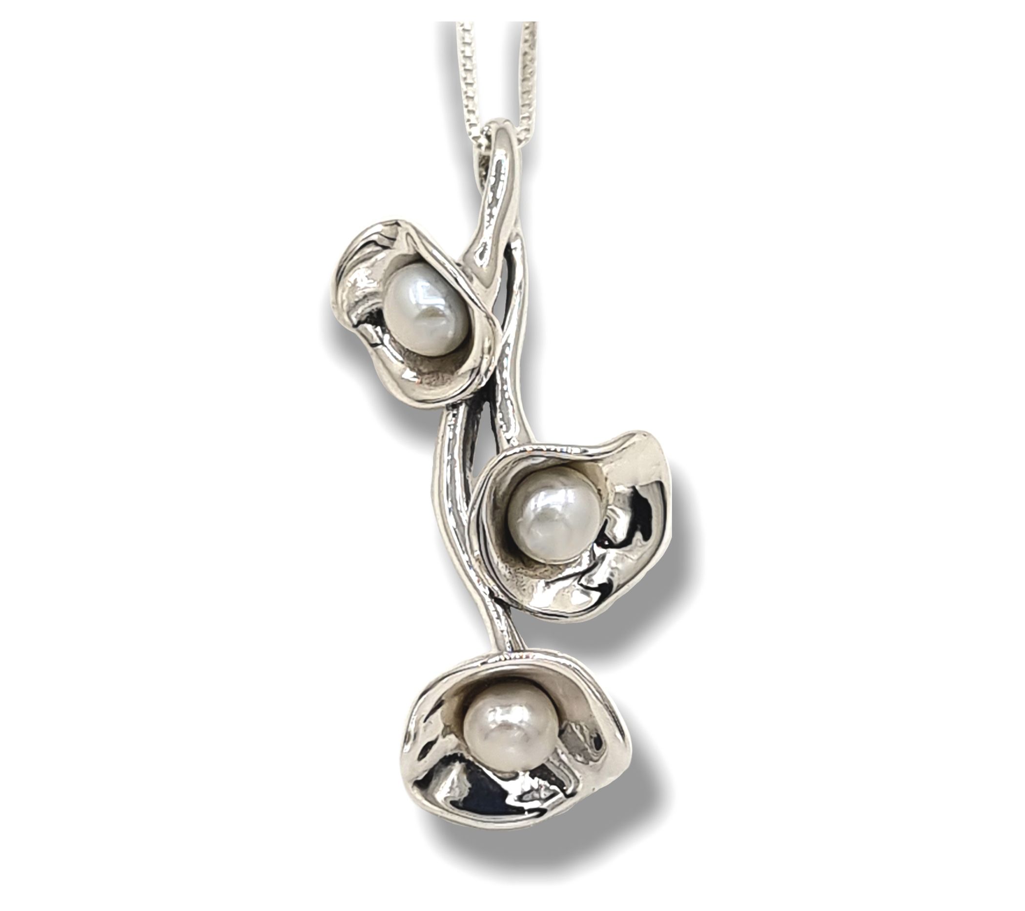 Hagit Sterling Fairy Flowers Pendant withCultured Pearls