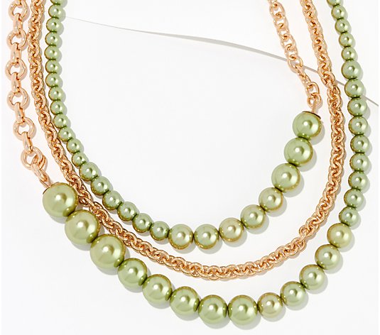 Susan Graver Multi-Strand Simulated Pearl & Chain Necklace