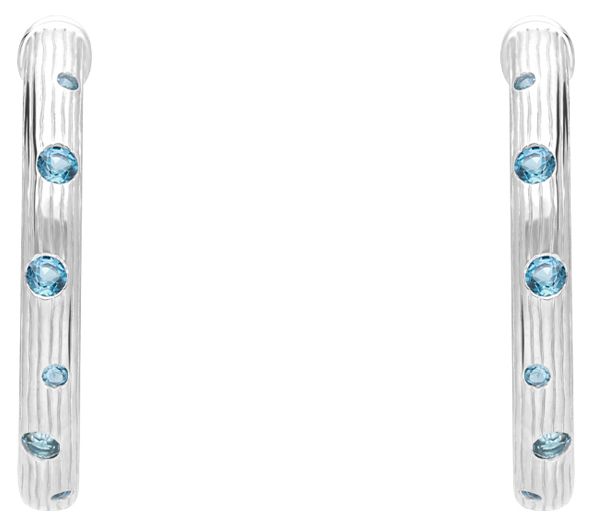 Ariva Sterling Silver Blue Topaz Textured Hoop Earrings