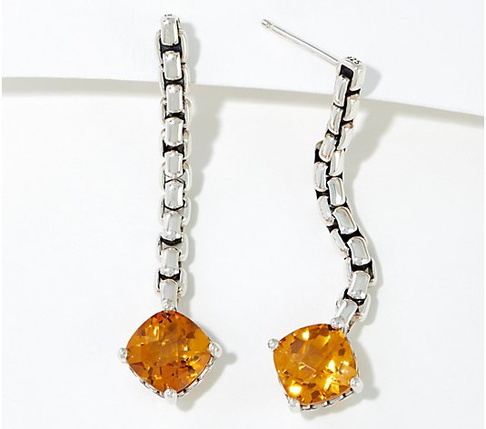 JAI Sterling Silver Box Chain Gemstone Drop Earrings