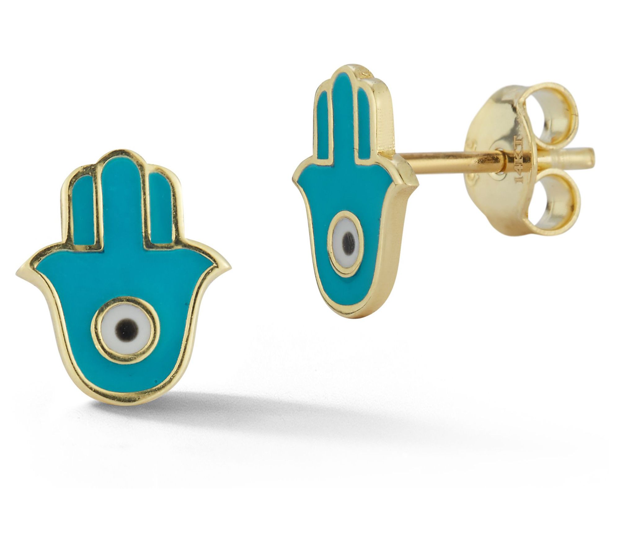 Luminosa Gold Enamel Hamsa Stud Earrings, 14K