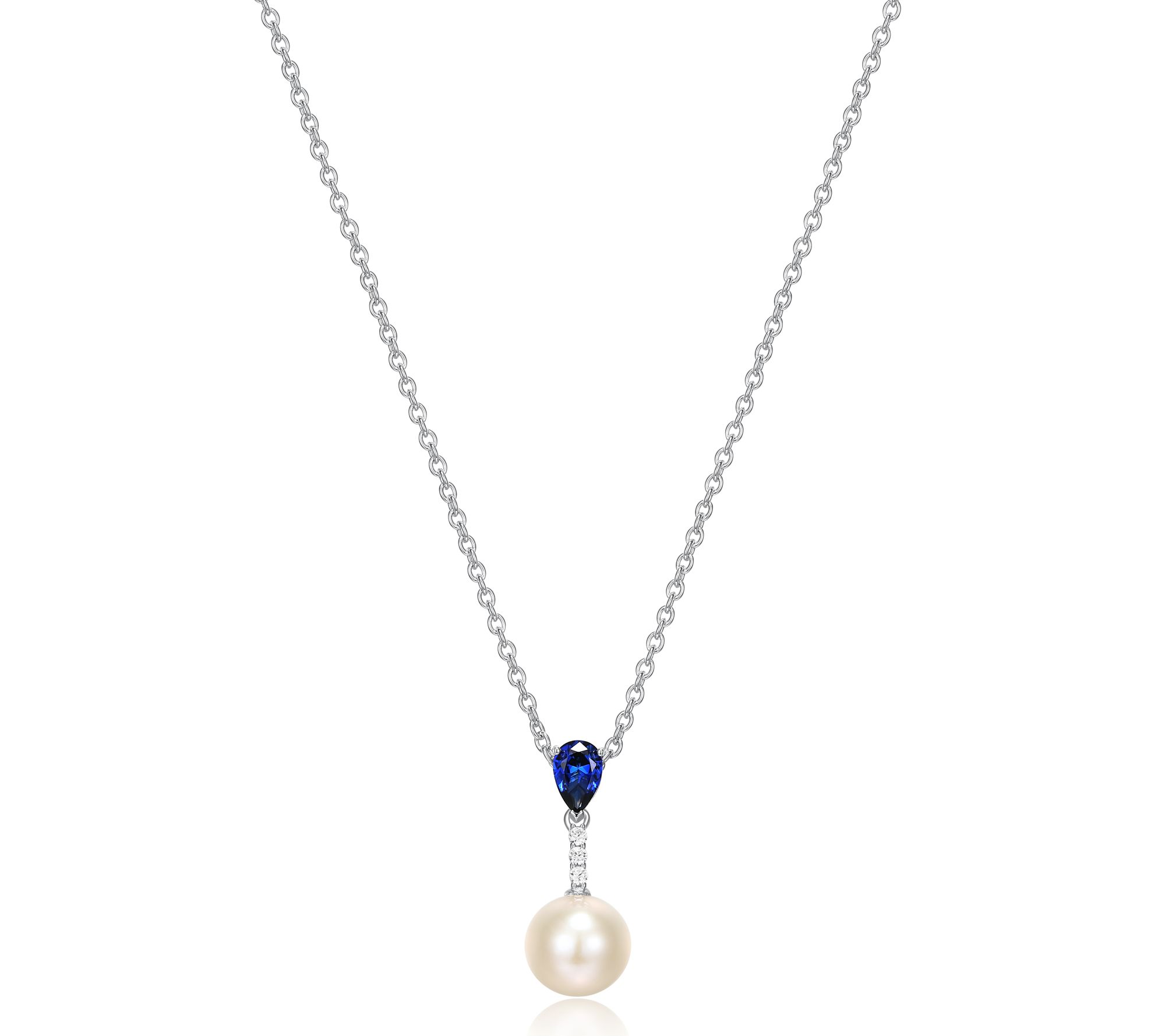 Diamonique Cultured Pearl Created Sapphire Necklace, Sterling