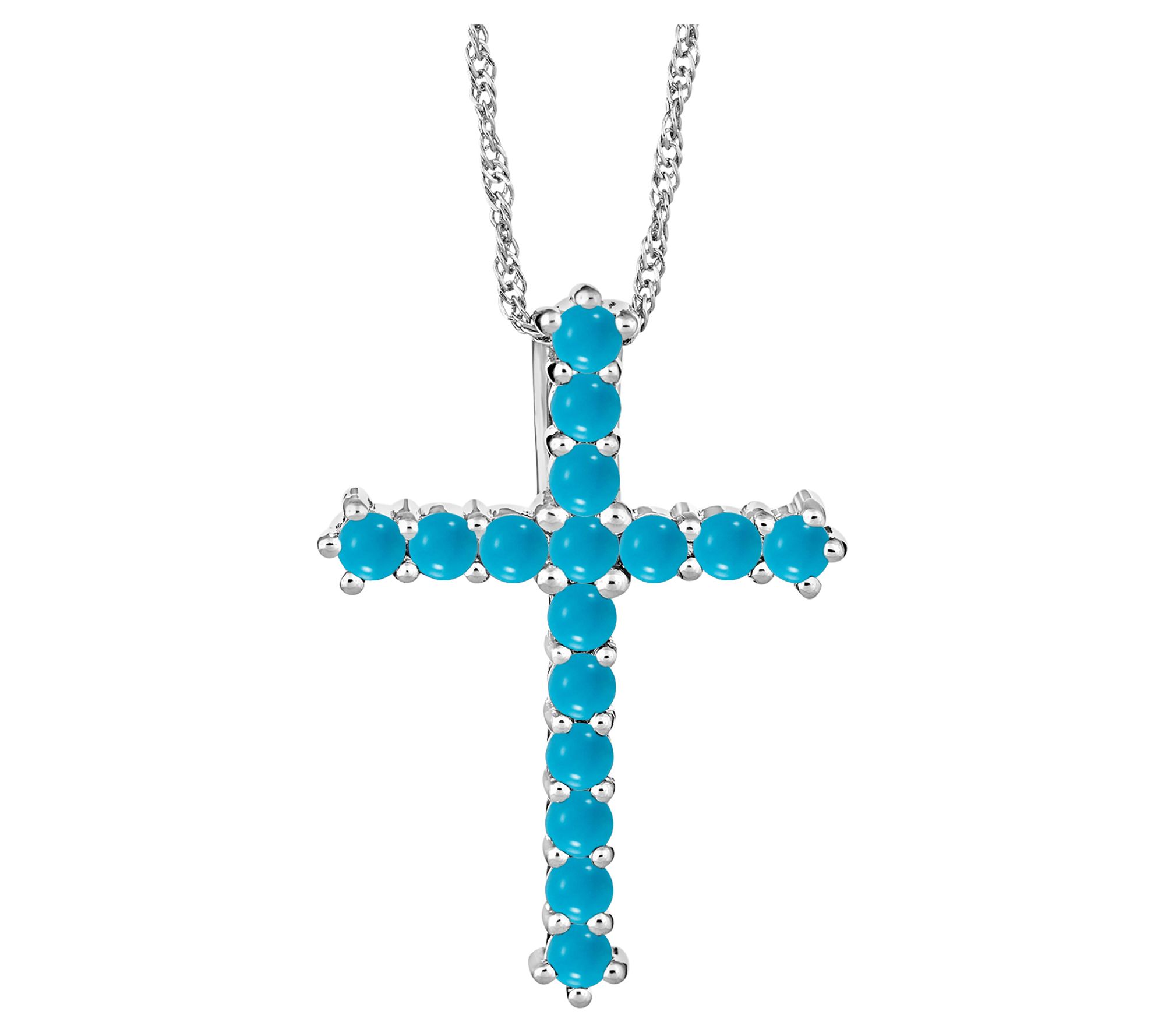 Affinity Gems Turquoise Cross Pendant w/ Chain,Sterling