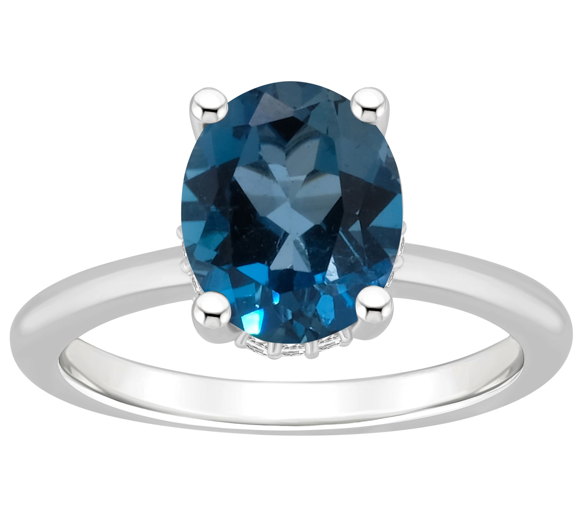 Affinity Gems Oval Blue Topaz & Diamond GalleryRing, Sterling