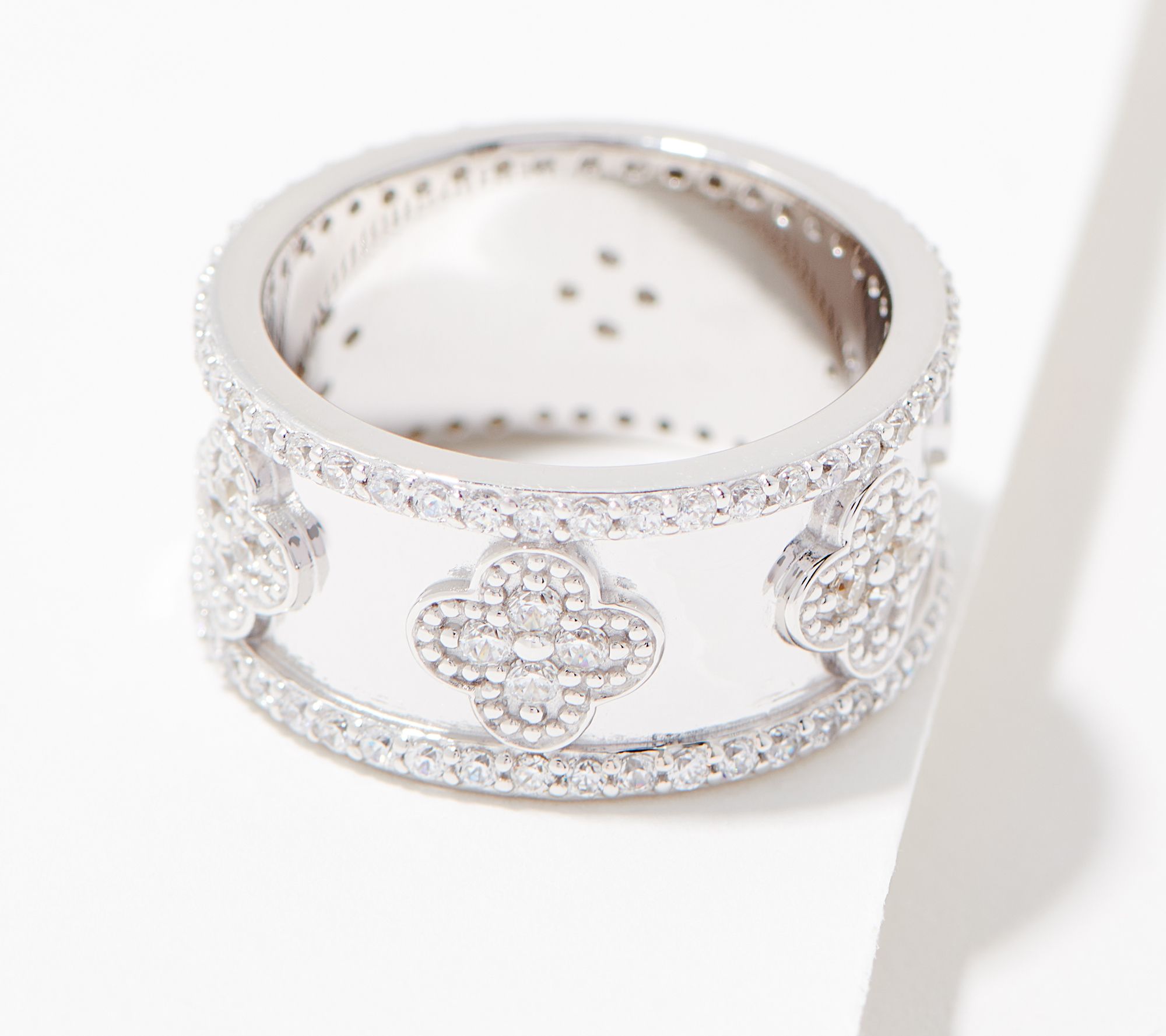 "As Is" Diamonique Clover Band Ring, Sterling Silver
