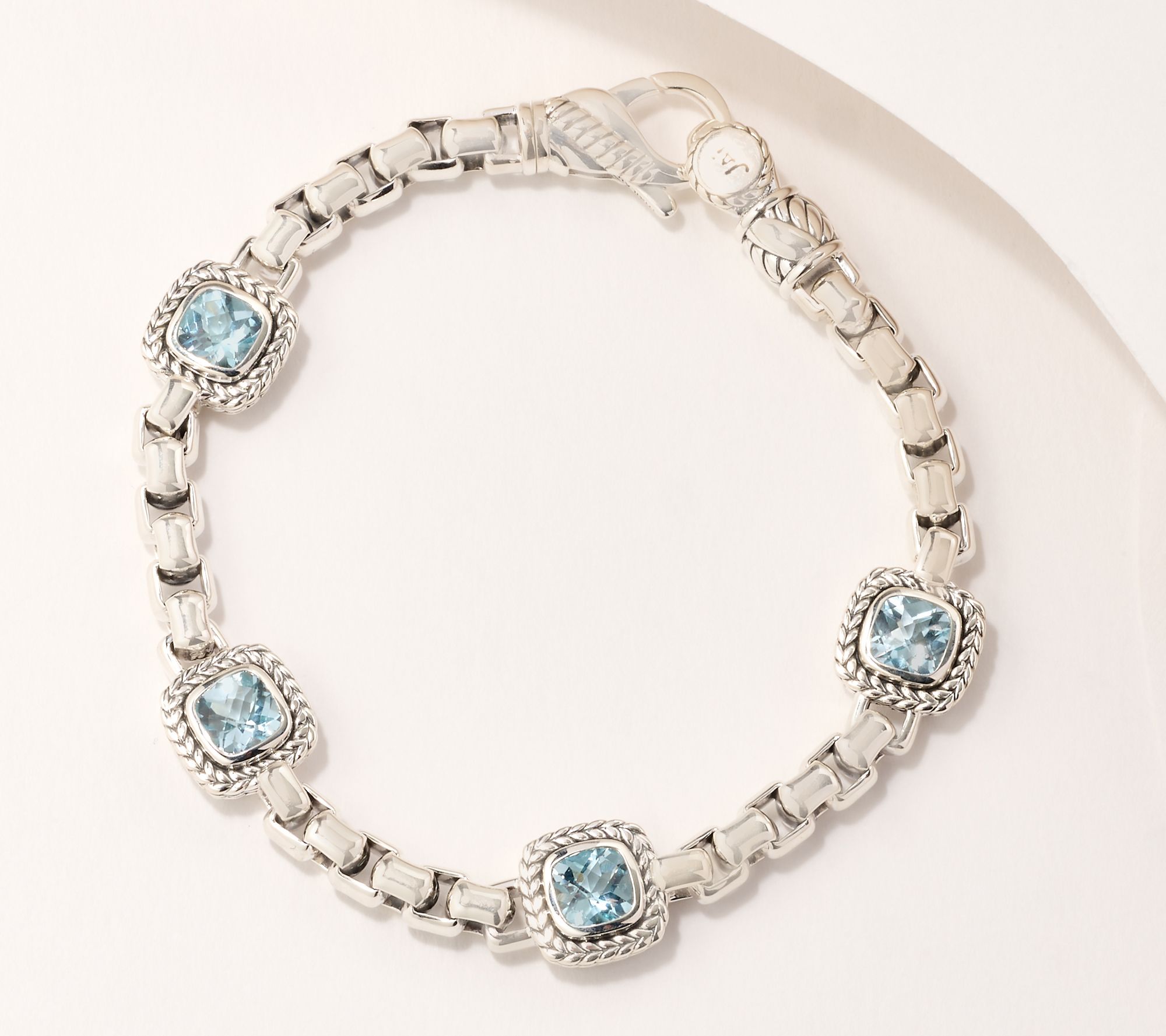 JAI Sterling Silver Gemstone Station 5.3mm Box Chain Bracelet