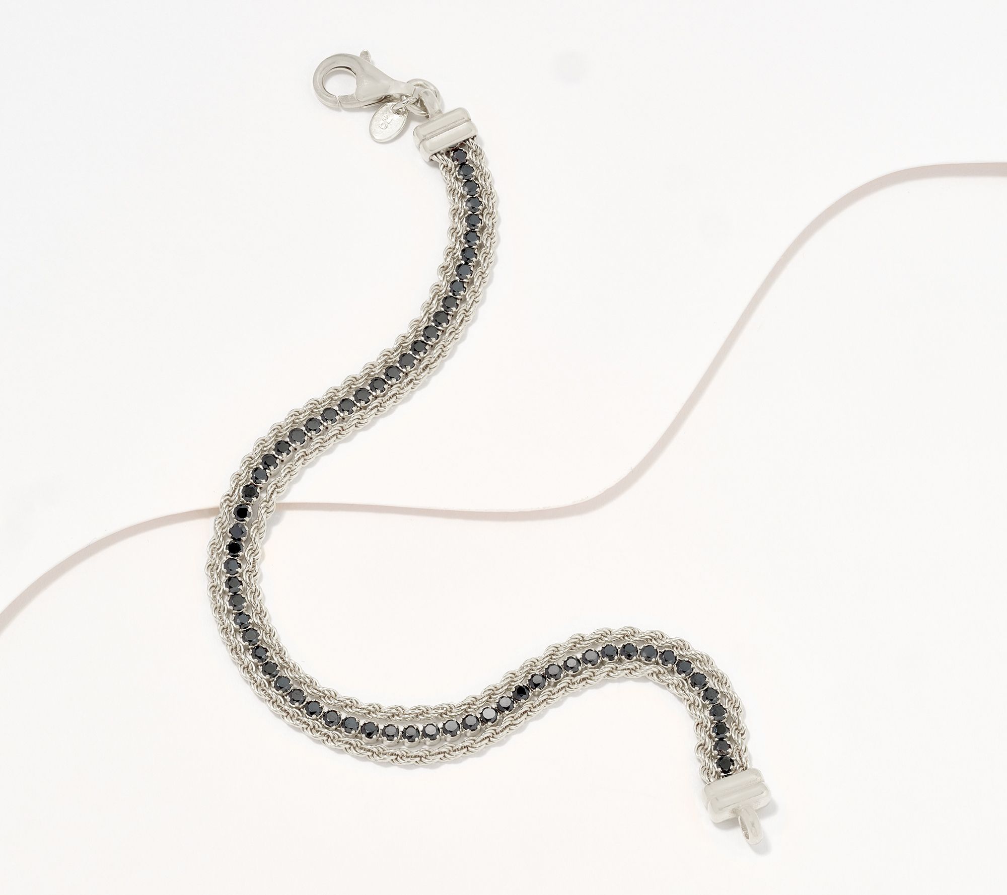 Diamonique Italia Triple Strand Black Stone Bracelet, Sterl