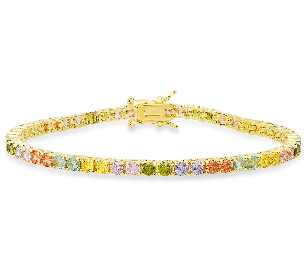 Sterling Silver Colorful Simulated Diamond Tennis Bracelet