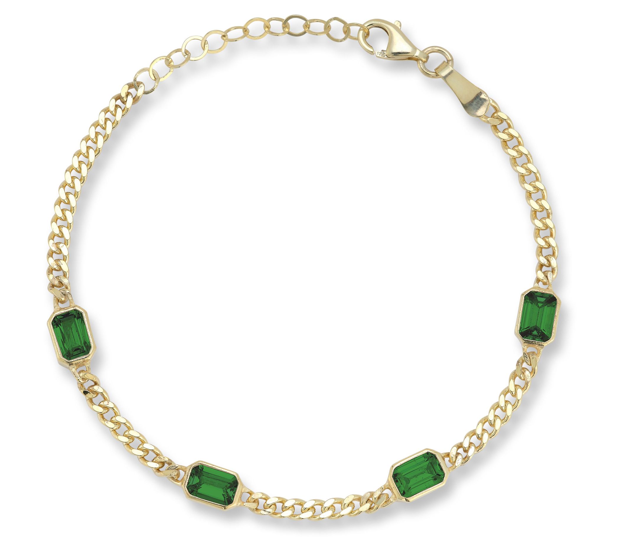 Sterlina Silver Emerald Cut Station Bracelet, 14K Gold Plated