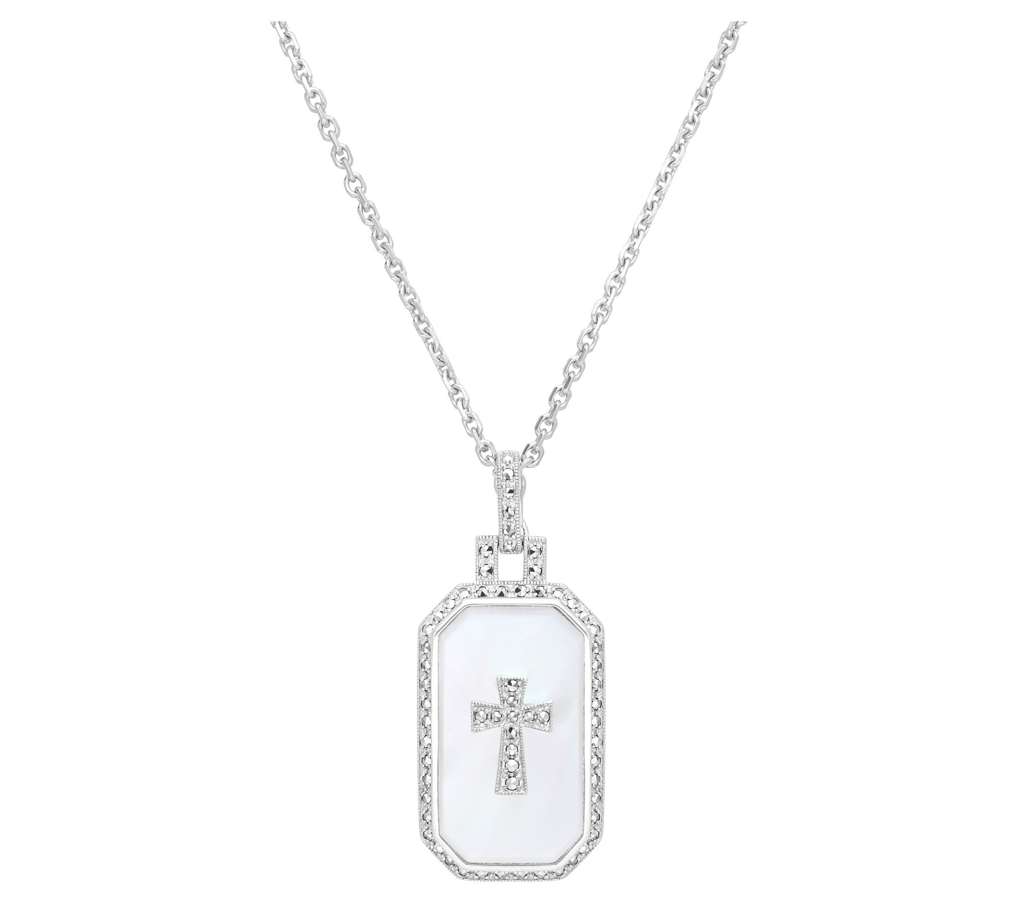 Dallas Prince Mother of Pearl & Marcasite Pendant, Sterling
