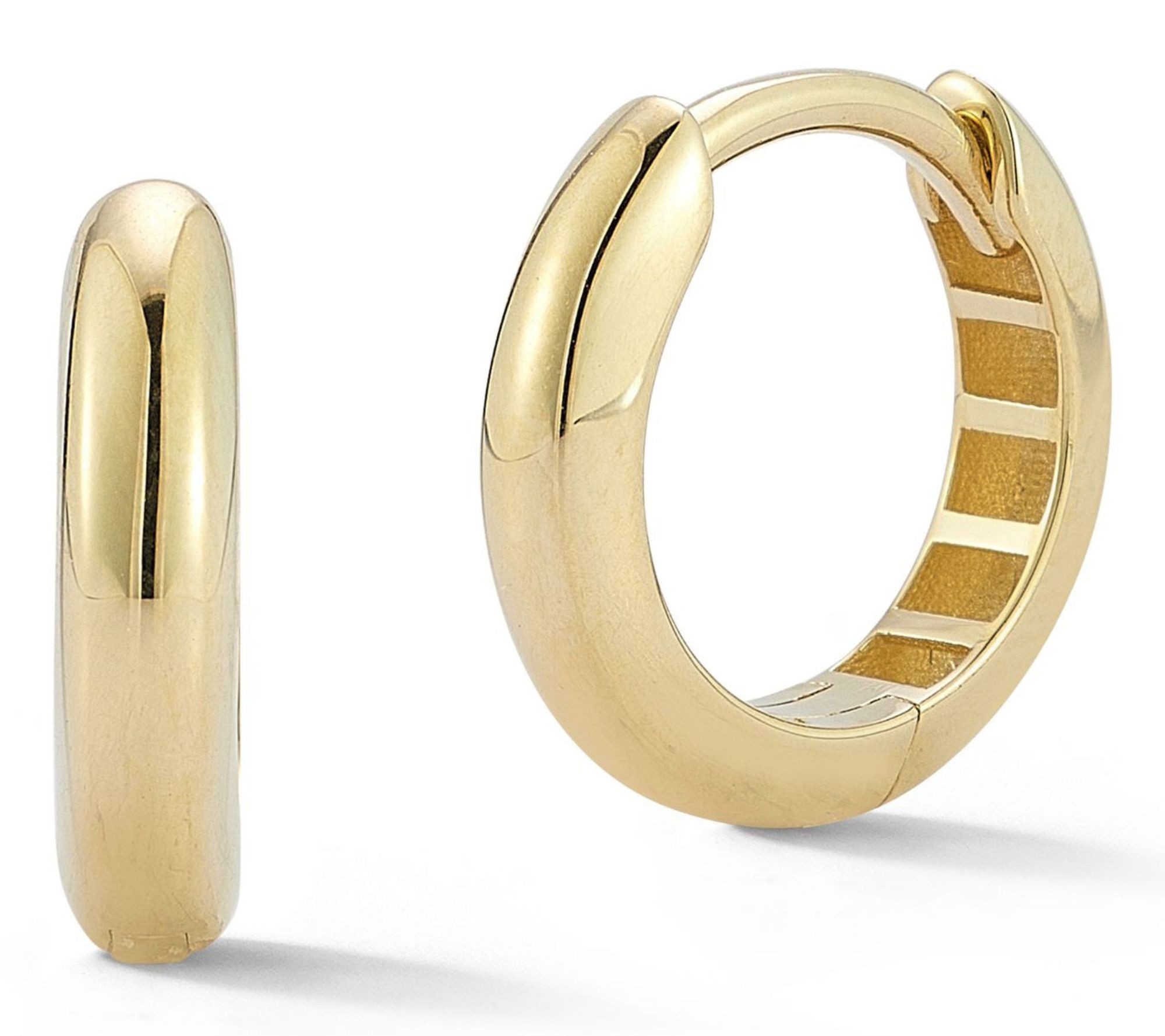 Italian Gold Polished Round Huggie Hoop Earrings, 14K