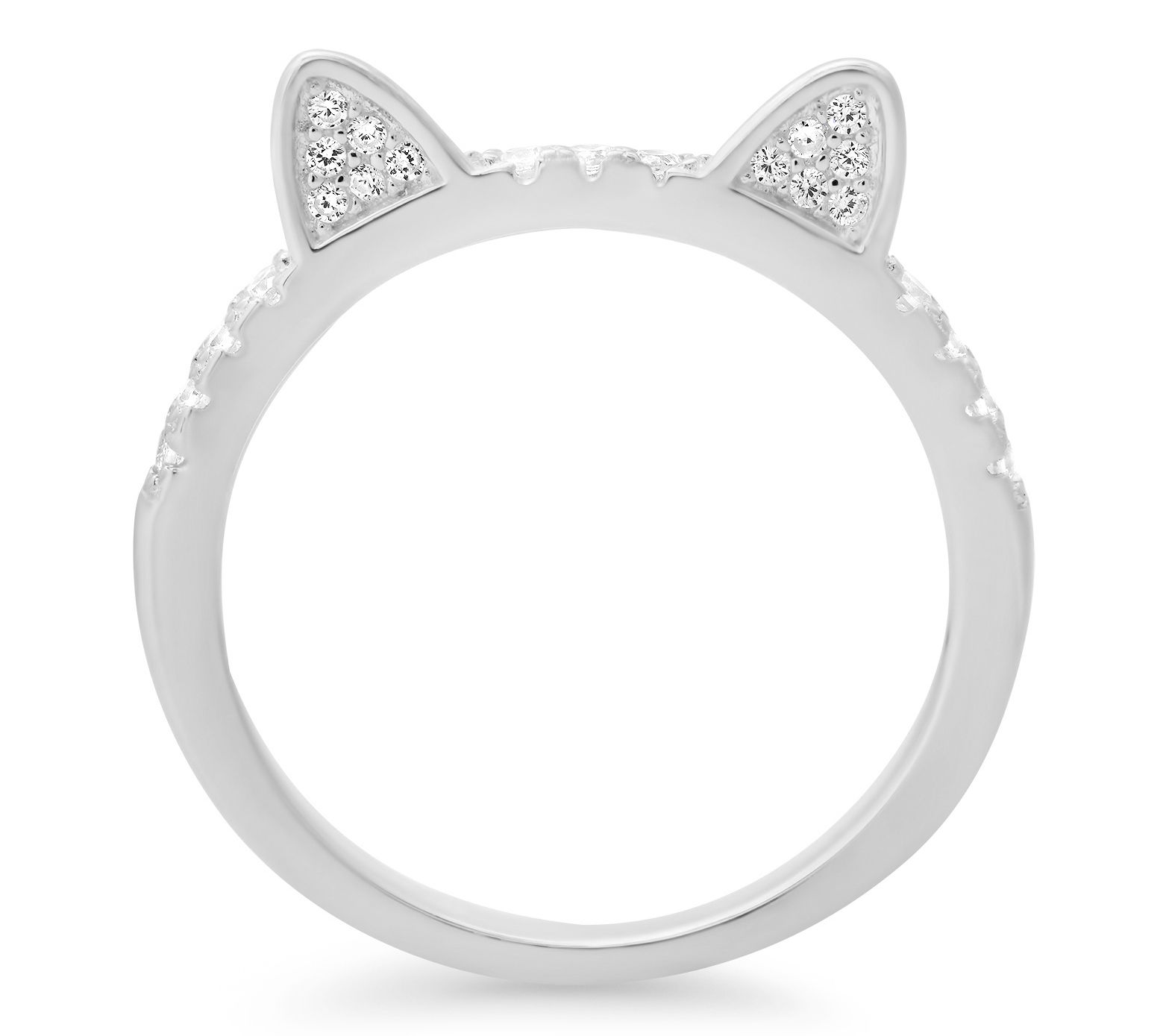 Diamonique Kitty Cat Band Ring, Sterling Silver