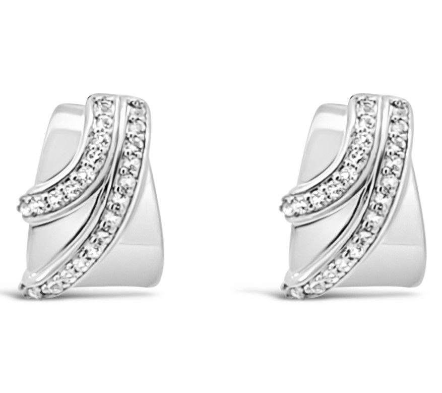 Ariva Sterling Silver White Topaz Bently HuggieHoop Earrings