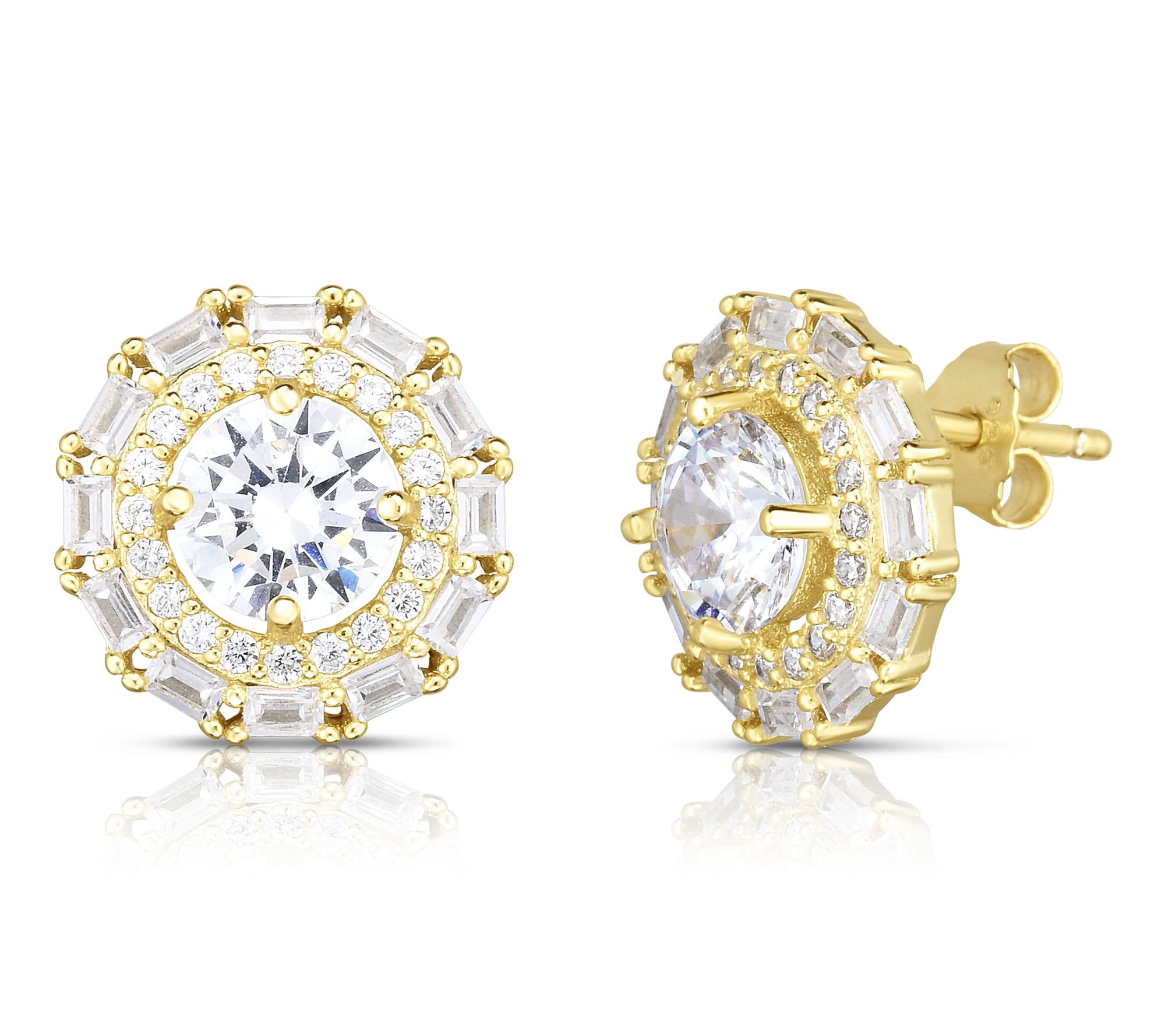 Sterlina Silver Pave Round Stud Earrings, 14K Gold Plated