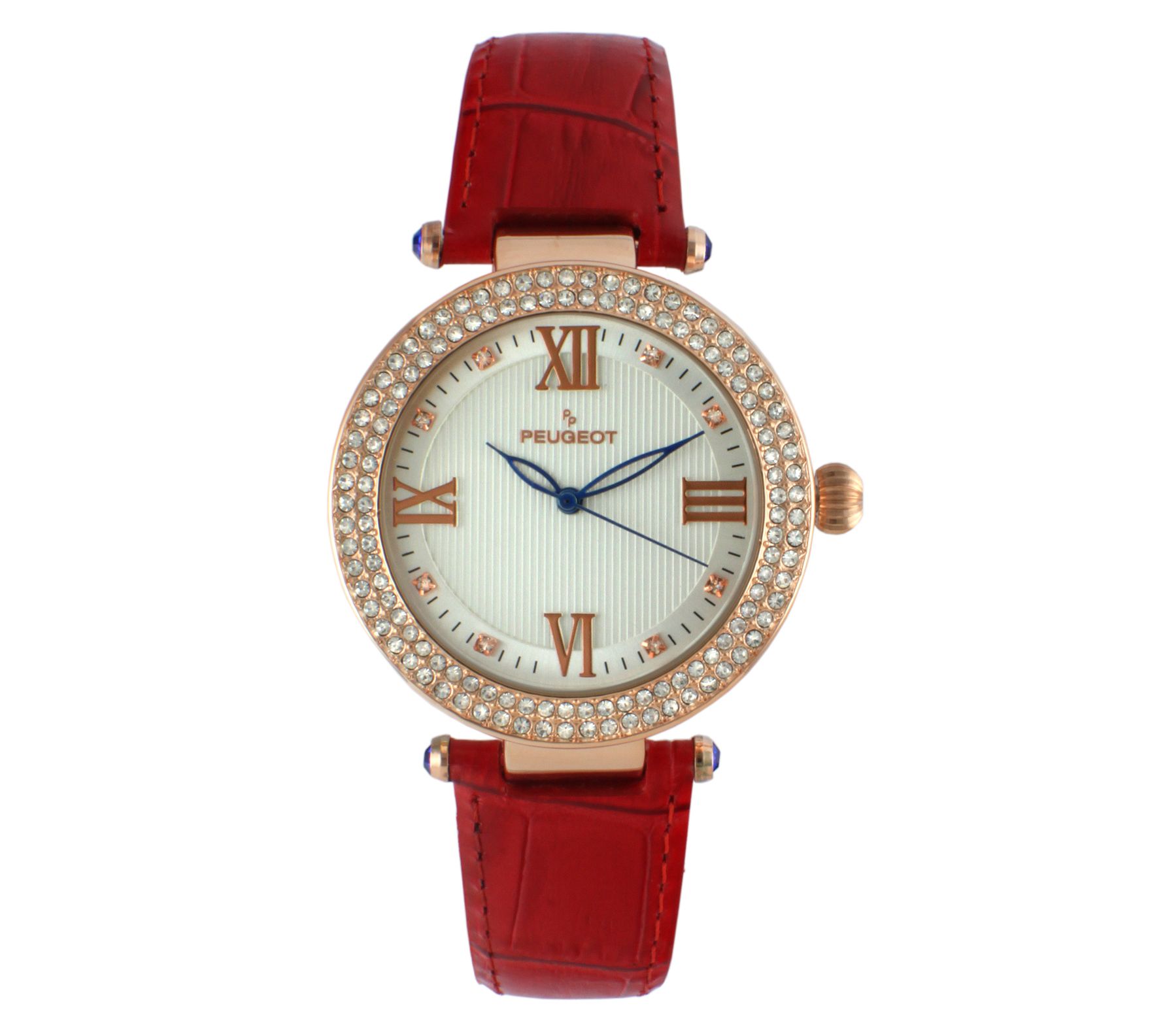 Peugeot Women's Crystal Bezel Red Leather Str ap Watch
