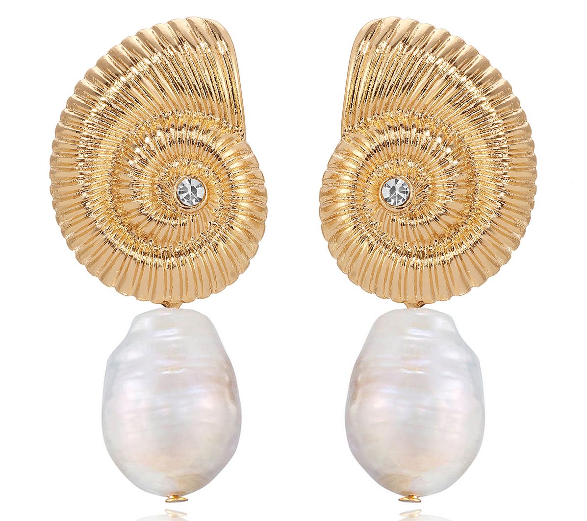 Ettika Cultured Pearl Nautilus Shell Dangle Earrings