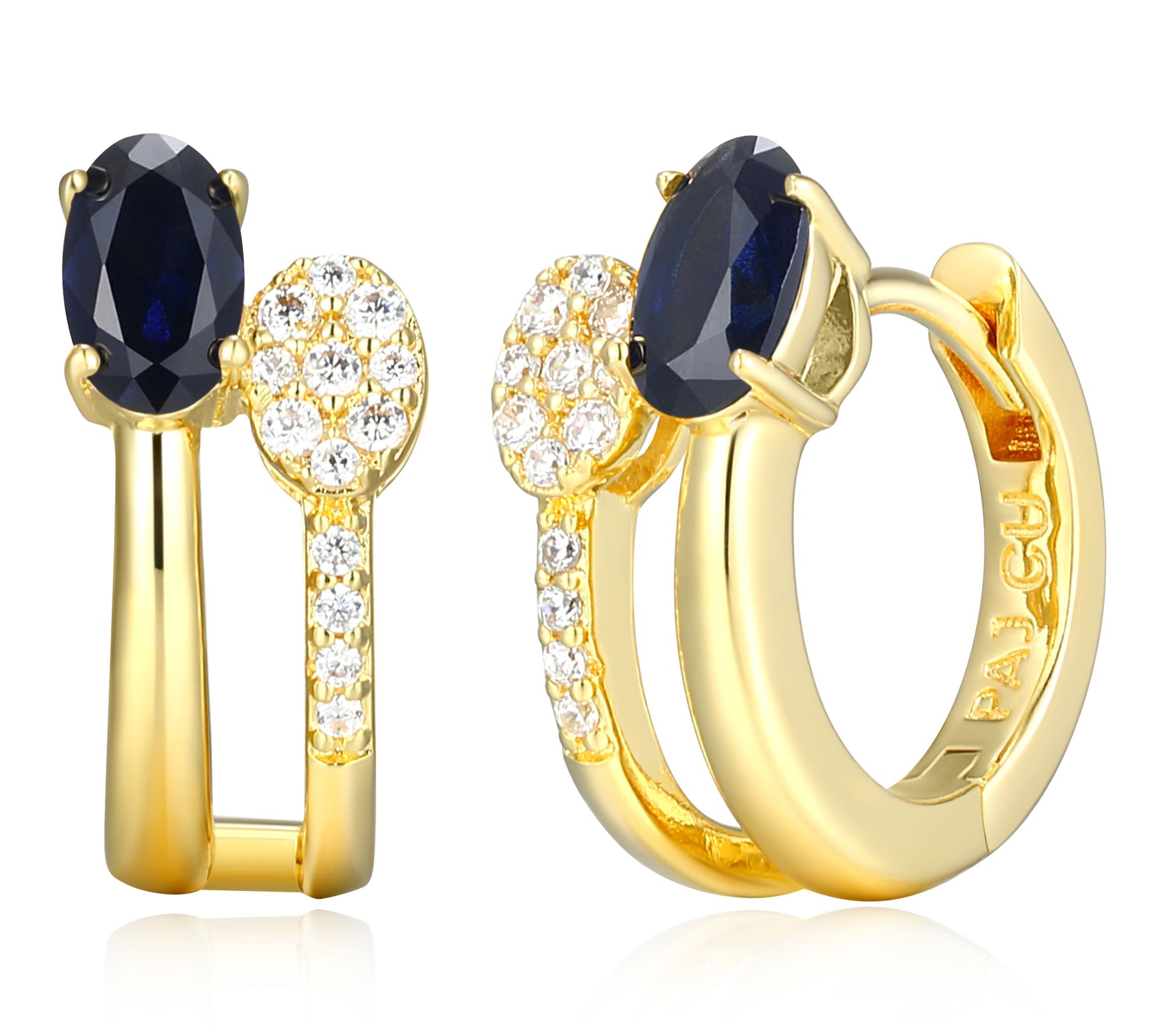 LuxLab Gemstone & Diamond Double Hoop Earrings,  18K Plated