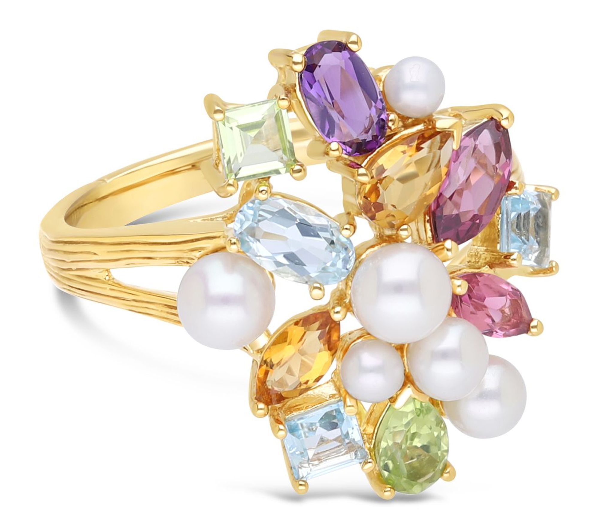 Ariva 18K Clad Cultured Pearl & Multi-GemstoneCocktail Ring