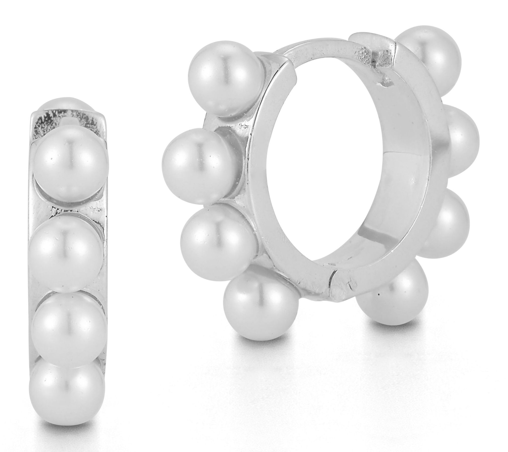 Sterlina Silver Cultured Pearl Huggie Earrings,Sterling